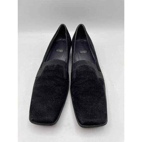 Stuart Weitzman Slip On Block Heel Square Toe Black Suede Size 8.5 AA Narrow - Picture 5 of 7